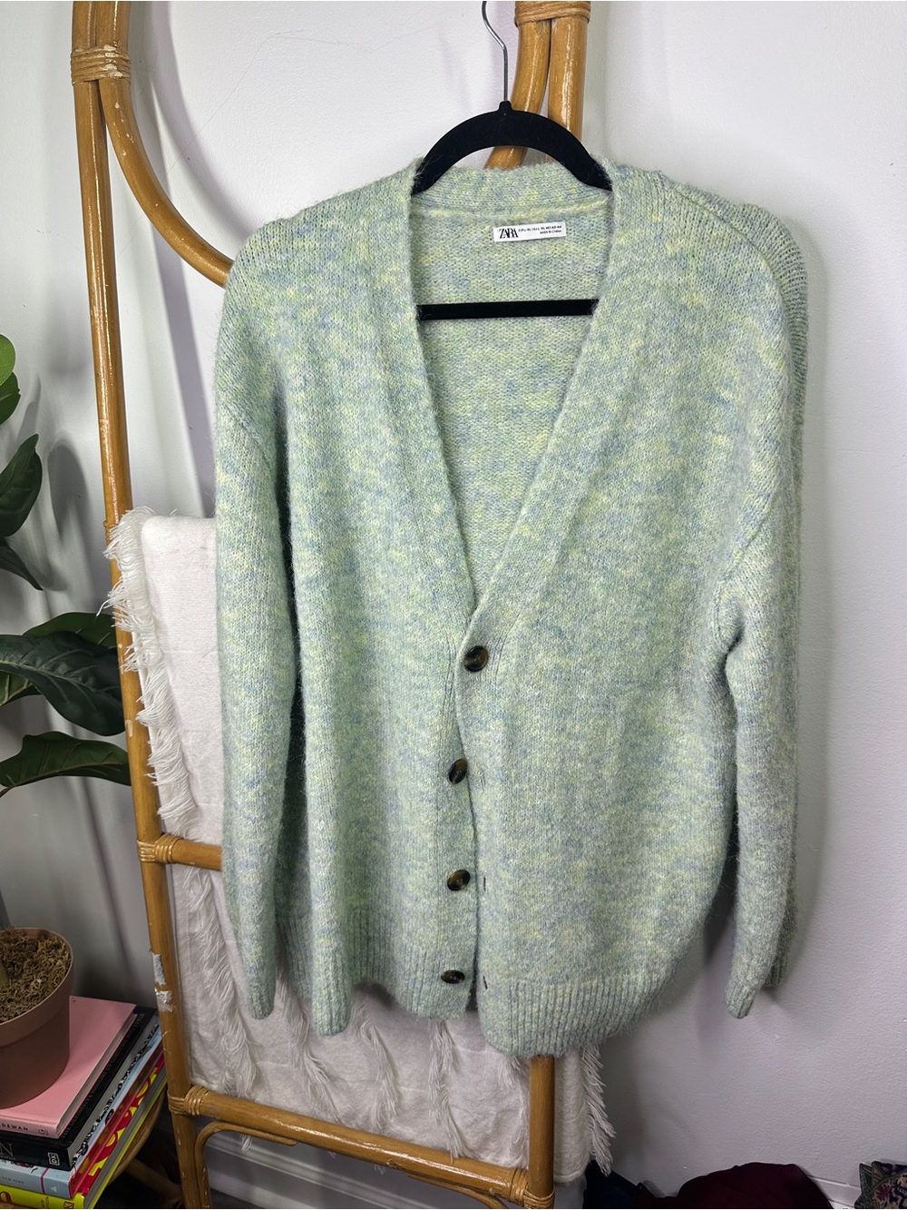 Zara Green Fuzzy Cardigan sz L